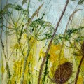 Teasels, cow parsley and grasses, gesso and inks machine embroidery by Gill Kirk