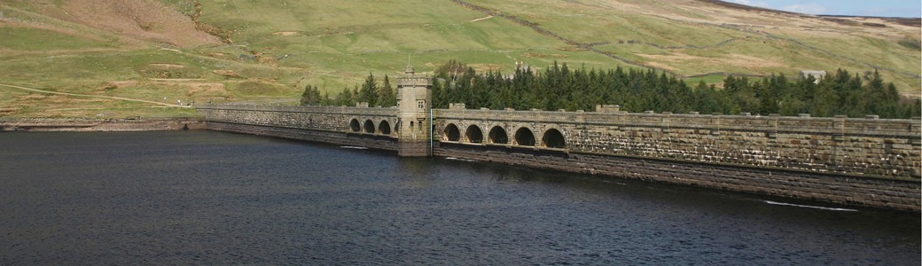 Looking across Scar House reservoir at the dam