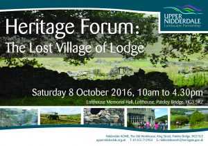 An information flyer for the Heritage Forum 2016 including date and time and a main photo of remains at Lodge